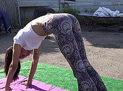 those sexy yoga pants hug her filipina curves during risky outdoor teen workout tease