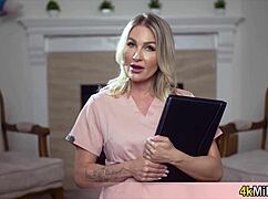 andi avalon milf nurse extracts sample via handjob gloves