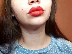 romanian curvy brunette smokes cig with big red lips pov