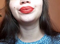 romanian curvy brunette smokes cig with big red lips pov