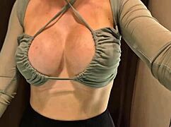 hey check out those big tits squeezing into sexy see-through outfits in the dressing room
