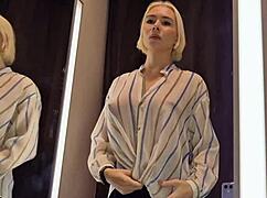 hey check out those big tits squeezing into sexy see-through outfits in the dressing room