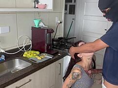 free cooking turns into bareback bbc assfisting surprise