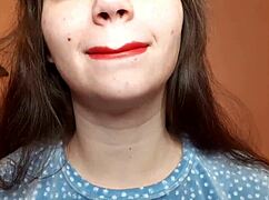 romanian curvy brunette smokes cig with big red lips pov