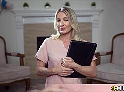andi avalon milf nurse extracts sample via handjob gloves
