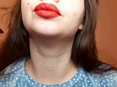 romanian curvy brunette smokes cig with big red lips pov