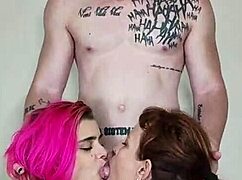 Intense bareback threesome pounding