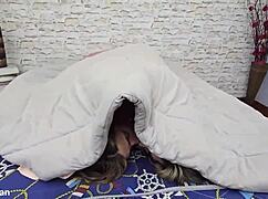 Sultry Blonde Students Share Wet Kisses in Bedroom