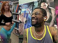yo check this cute trans student cumming hard with her huge cock in bookstore?