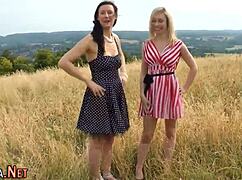 Classy stockings milf gets drilled hard by lesbian strapon in heels