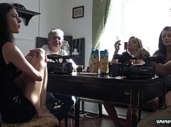four sexy milfs flash pussies asses in lingerie try-on fake photoshoot backstage