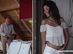 Stepdaughter, why can't you stop stroking Grandpa's throbbing old cock?