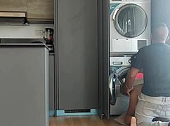 Latina stepmom stuck in washer begs stepson to pound her big tits doggystyle!
