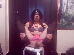 tranny slut, how deep does that dildo stretch your hole??