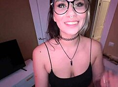 Young Slutty Neighbor Swallows Cum After Deepthroat Footjob and Facial on Big Tits
