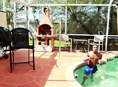 Ebony Redhead Sluts Suck Swap Cum in Poolside Orgy