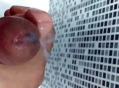 roommate's condom breaks during intense sex toy play and male cumshot explosion