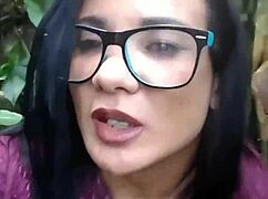 cute latina milf flashes big clit on nature walk homemade