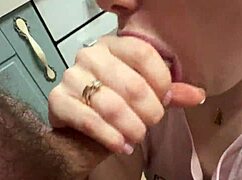 blindfolded housewife gives best blowjob ever then licks cum off young stepsister's pretty face