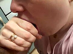 blindfolded housewife gives best blowjob ever then licks cum off young stepsister's pretty face