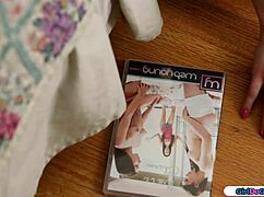 Nerdy brunette masturbates pussy while petite stepsis watches and licks in taboo lesbian play