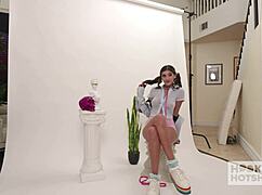 BTS shy skinny cutie Aubry Babcock begs Bryan Gozzling rough pussy fuck lick