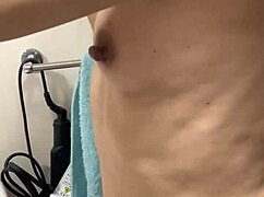 after showering with short-haired japanese wife i lick and pinch her hardening nipples during steamy bathroom sex