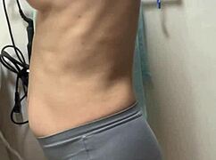 after showering with short-haired japanese wife i lick and pinch her hardening nipples during steamy bathroom sex