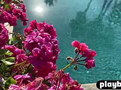 ana foxxx teases in lingerie then pool masturbates hot