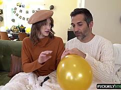 Horny Stepdad Pounds Stepdaughter's Tight Pussy in Miniskirt While Wife Preps New Year's Party!