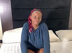 casting pretty young ebony babe she teases her perky tits horny