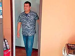 stepdad pins horny stepdaughter against kitchen counter for rough pounding
