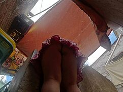 sneaky brother-in-law hides camera to film latina campesina's upskirt while she does nothing around house
