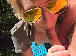 my wife jerks me off quick on our walk... so risky!