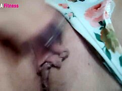 athletic babe fingers huge wet clit closeup pov moaning softly with guests home fitness masturbation