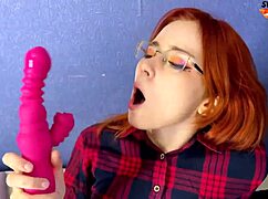 cute 18yo redhead babe fingers pussy then vibes to squirting orgasm frenzy