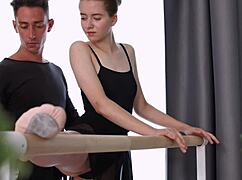 skinny ballerina bends gym fucks cowgirl creampie skinny pussy