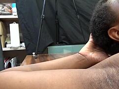 Skinny black slut deseree gags deep on cock choking hard during her casting interview blowjob