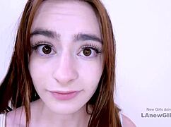 Shy Brunette Teen Licks Wet Pussy Before Strapon Fuck in Casting Interview