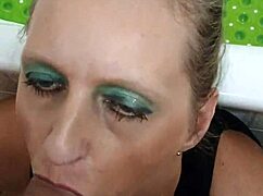 German milf prostitute Sandra gulps down every drop after sloppy blowjob