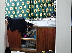 the young tattooed lady bends over for her boss's thick cock in doggystyle while her old man watches the dirty talk handjob action