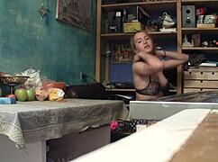 omg check out this cute brunette hairdresser babe's hot solo masturbation moans