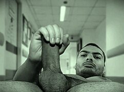sexy muscular guy strokes monster cock in hospital