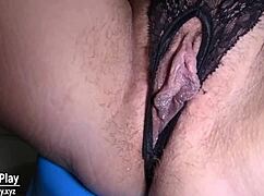 Chubby mature milf shoves toys into huge urethra peehole while peeing close up!