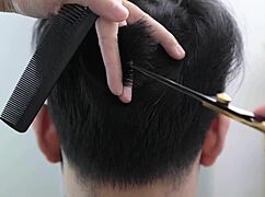 Big ass barber teen horny licks customer pussy bent over jeans!