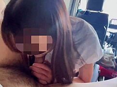 Japanese long-haired girl licks cock in early morning park car sex then takes creampie part 1