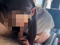 Japanese long-haired girl licks cock in early morning park car sex then takes creampie part 1