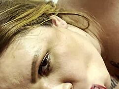 Dj Brisa gags on cock lying down in dorm, roommate watches?