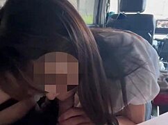 Japanese long-haired girl licks cock in early morning park car sex then takes creampie part 1