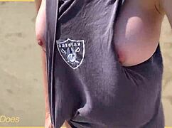 omg i love strutting nude on this public beach showing off my big milf tits